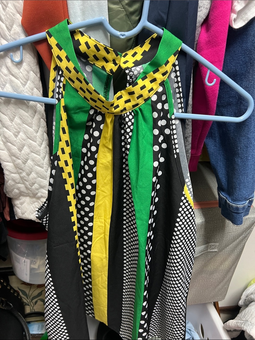 Girls' Green & Yellow Polka Dot Halter Dress